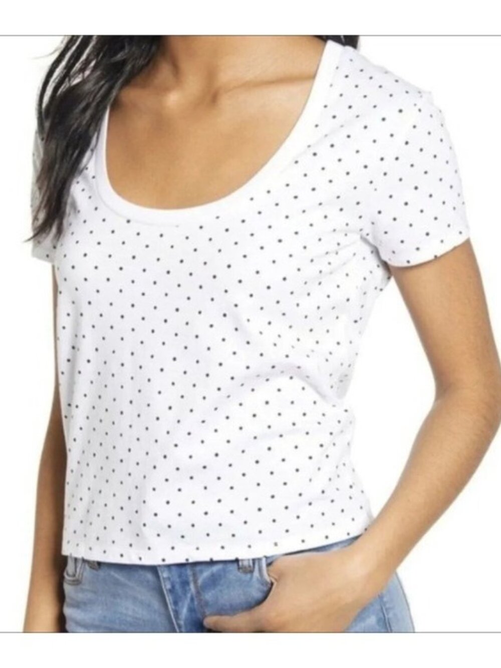 BP Nordstrom Scoop Neck Cropped Polka Dot Shirt S v6x